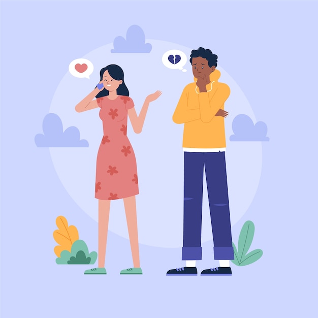 Ilustración plana de personas celosas
