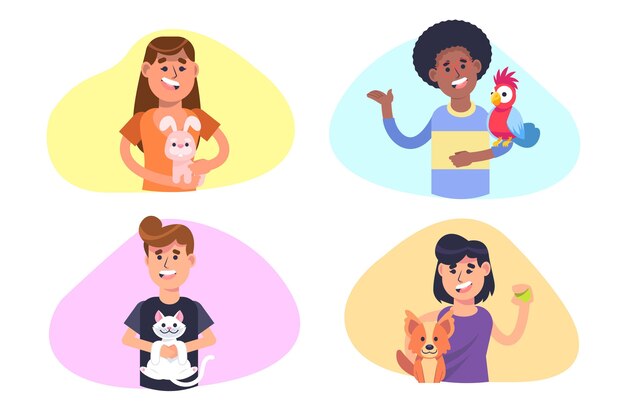 Vector gratuito ilustración plana de personas con mascotas.