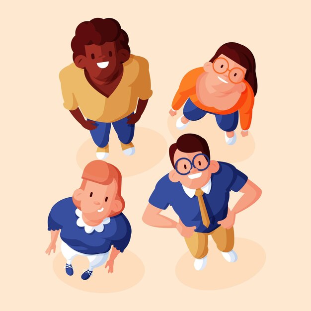 Ilustración plana de personas mirando hacia arriba