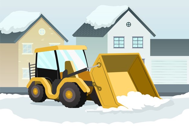 Ilustración plana de quitanieves de invierno