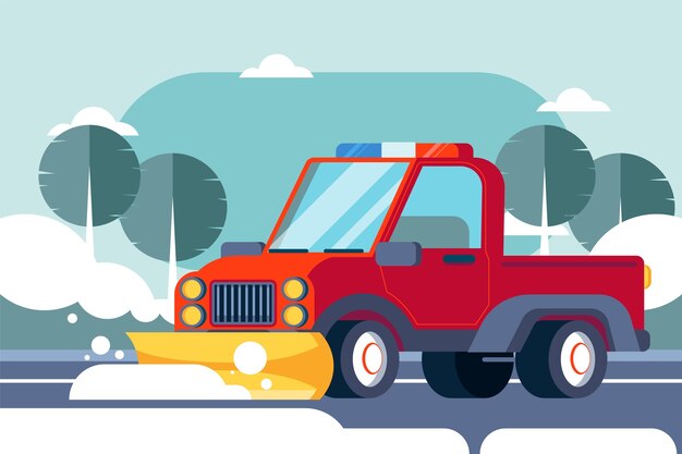 Ilustración plana de quitanieves de invierno