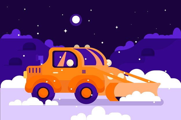 Ilustración plana de quitanieves de invierno