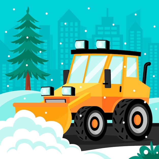 Ilustración plana de quitanieves de invierno