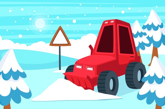 Ilustración plana de quitanieves de invierno