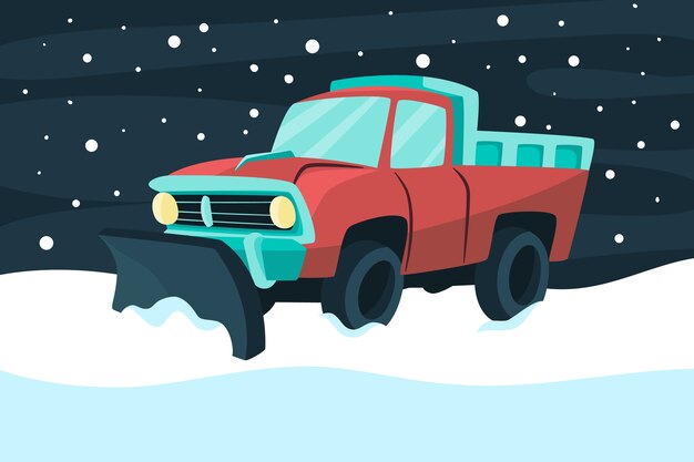 Ilustración plana de quitanieves de temporada de invierno