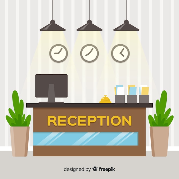 Ilustración plana recepción hotel