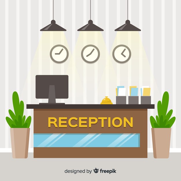Ilustración plana recepción hotel