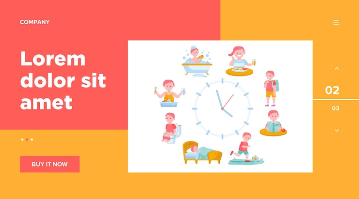 Vector gratuito ilustración plana de relojes de rutina diaria infantil.