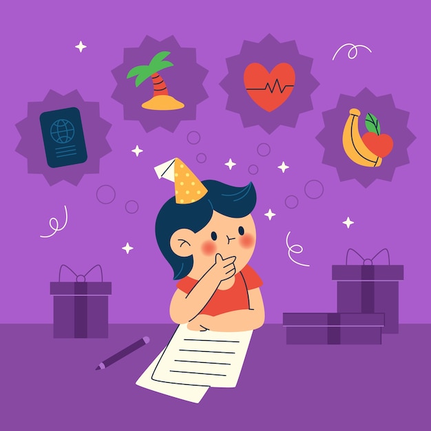 Ilustración plana de resoluciones de año nuevo