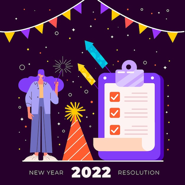 Ilustración plana de resoluciones de año nuevo