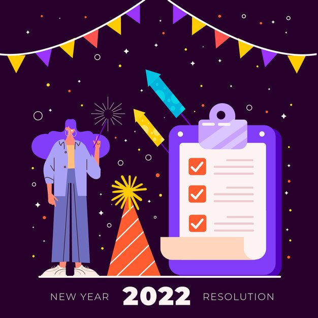 Ilustración plana de resoluciones de año nuevo