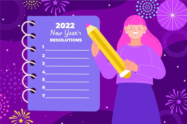 Ilustración plana de resoluciones de año nuevo