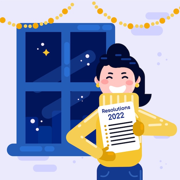 Ilustración plana de resoluciones de año nuevo