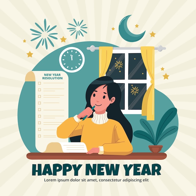 Vector gratuito ilustración plana de resoluciones de año nuevo