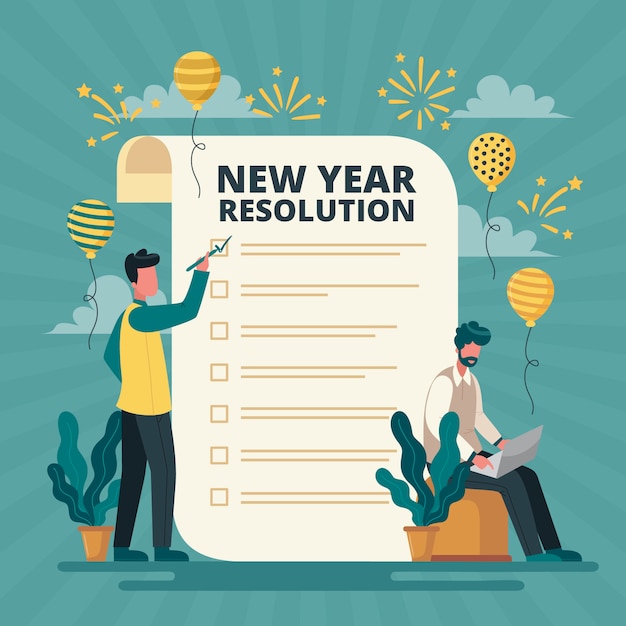 Ilustración plana de resoluciones de año nuevo