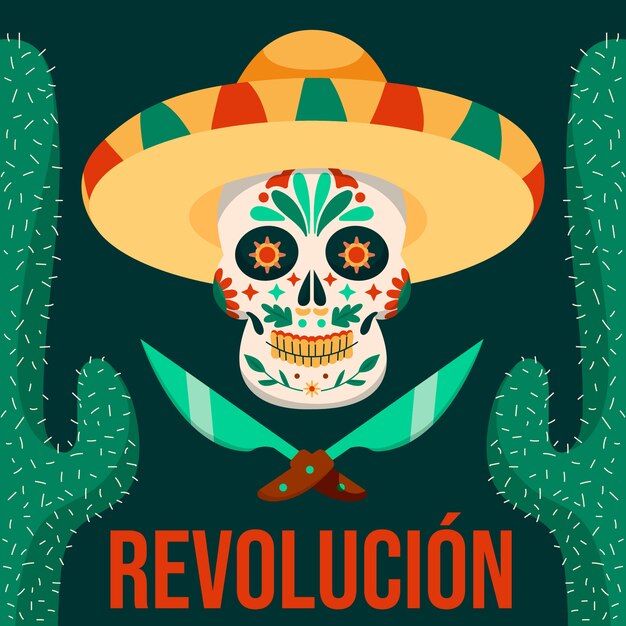 Ilustración plana revolución mexicana
