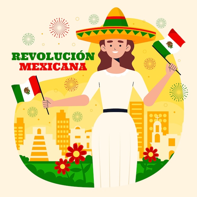 Ilustración plana revolución mexicana