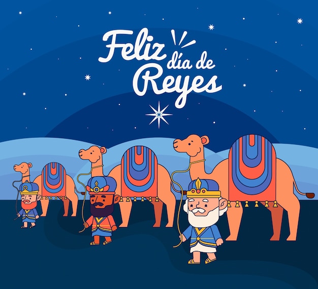 Vector gratuito ilustración plana de reyes magos llegando al belén