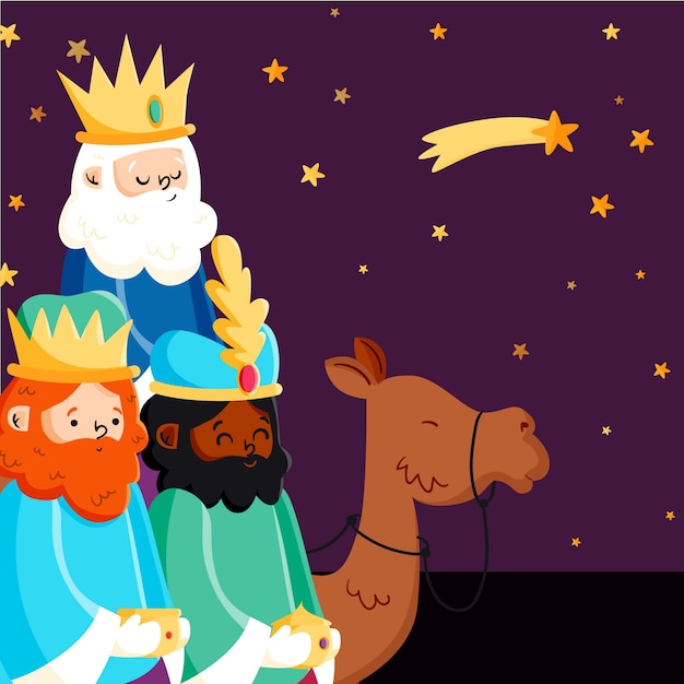 Vector gratuito ilustración plana de reyes magos