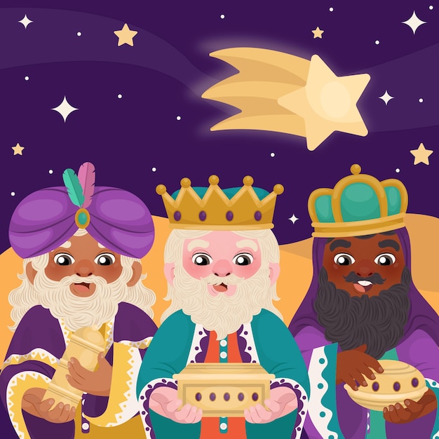 Ilustración plana de reyes magos