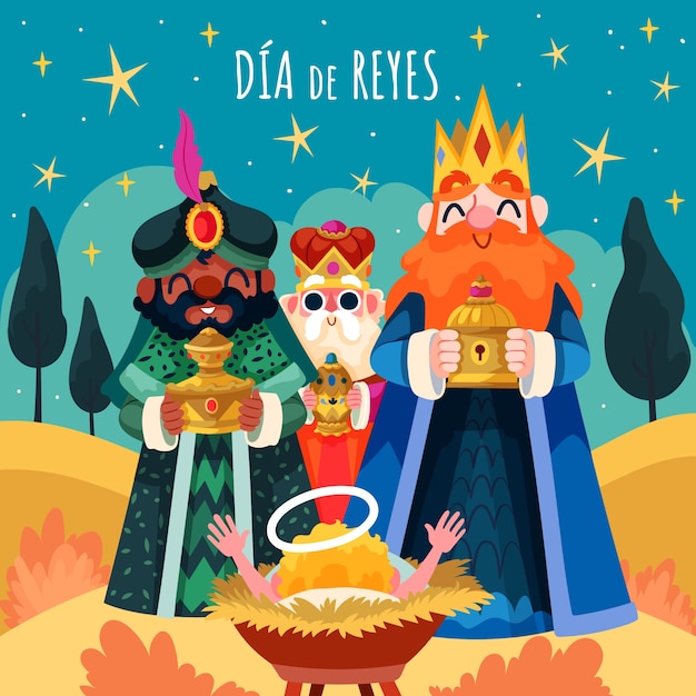 Vector gratuito ilustración plana de reyes magos