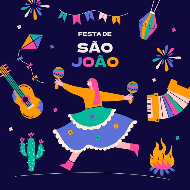 Ilustración plana de sao joao