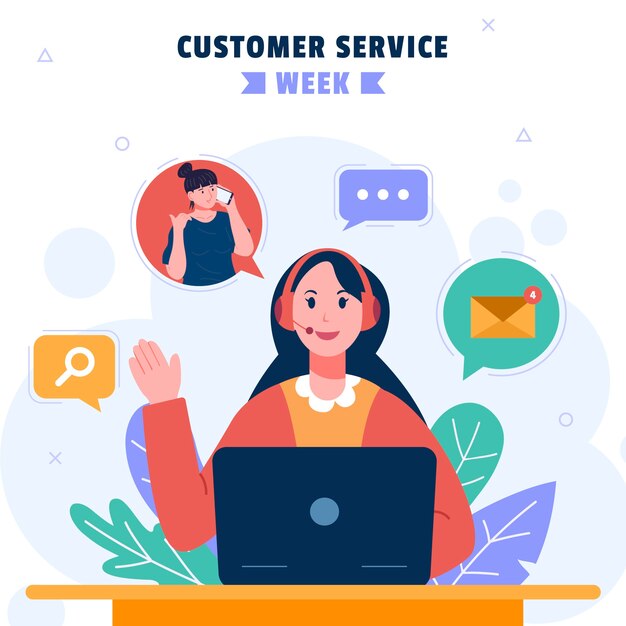 Ilustración plana de semana de servicio al cliente