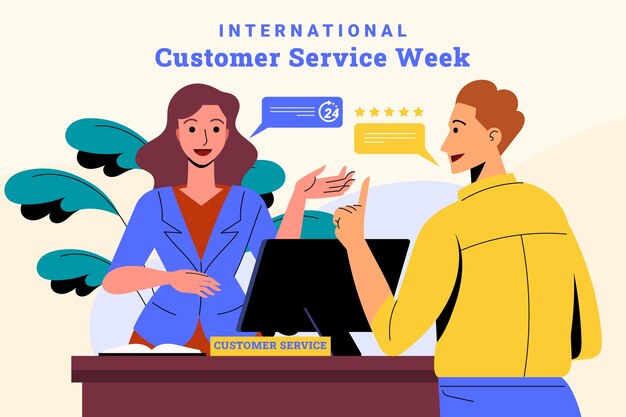 Ilustración plana de semana de servicio al cliente