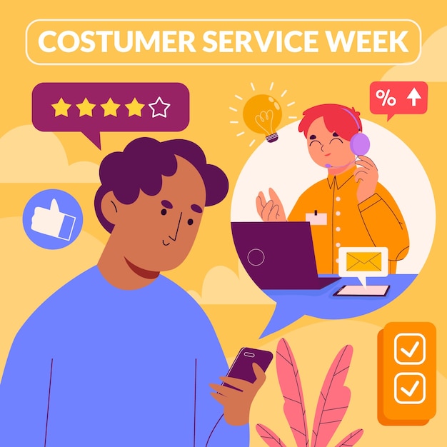 Vector gratuito ilustración plana de semana de servicio al cliente