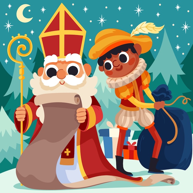 Ilustración plana de sinterklaas