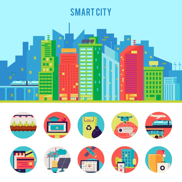 Ilustración plana smart city