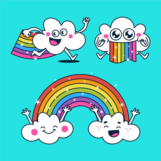 Ilustración plana de smiley rainbow pack