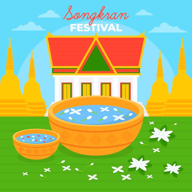 Ilustración plana de songkran