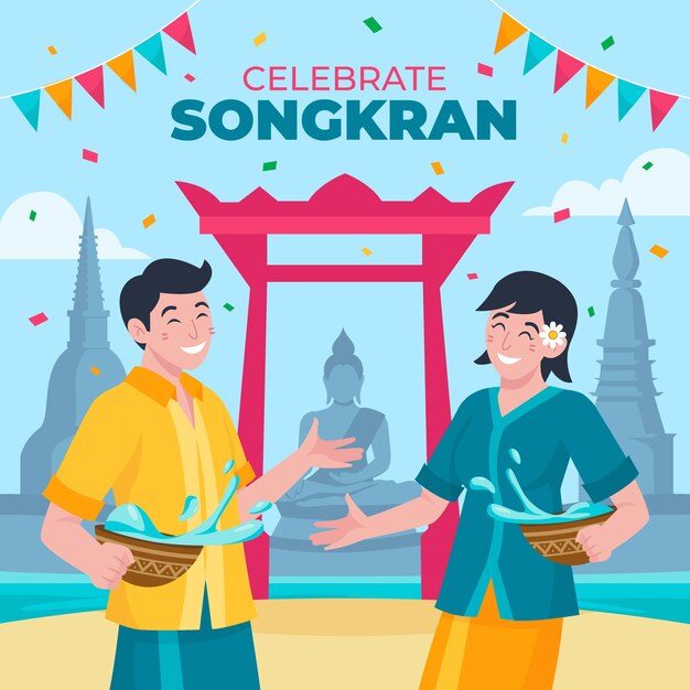 Ilustración plana de songkran