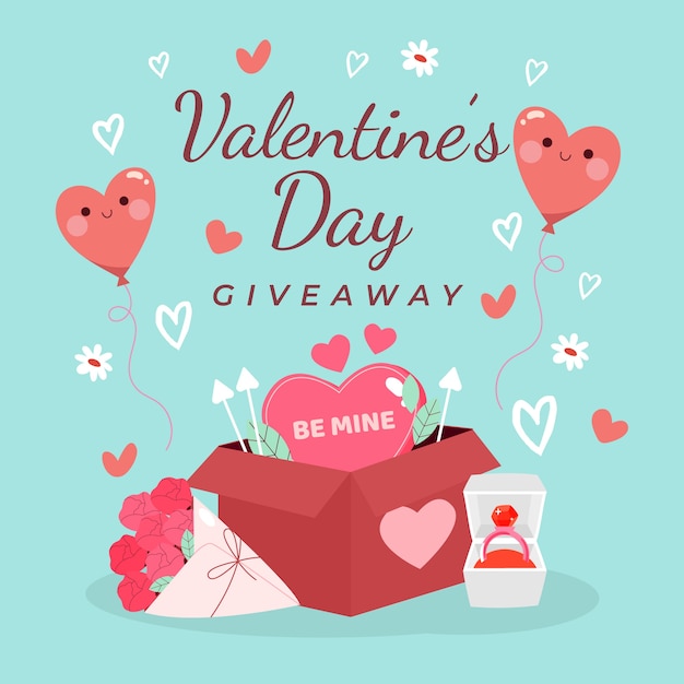 Ilustración plana del sorteo del día de san valentín