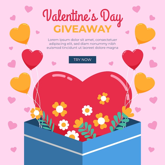 Ilustración plana del sorteo del día de san valentín