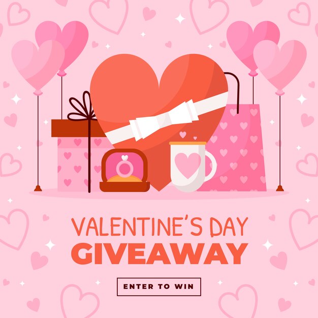 Ilustración plana del sorteo del día de san valentín