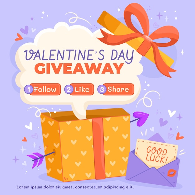 Ilustración plana del sorteo del día de san valentín