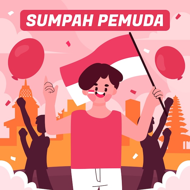 Vector gratuito ilustración plana para el sumpah pemuda indonesio