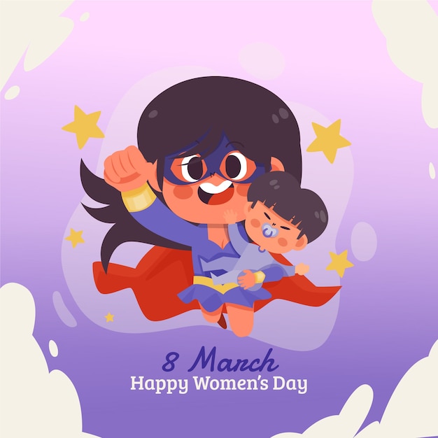 Vector gratuito ilustración plana de supermujer del día de la mujer