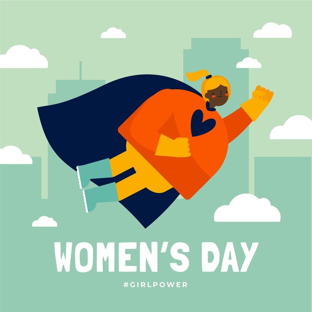 Ilustración plana de supermujer del día de la mujer