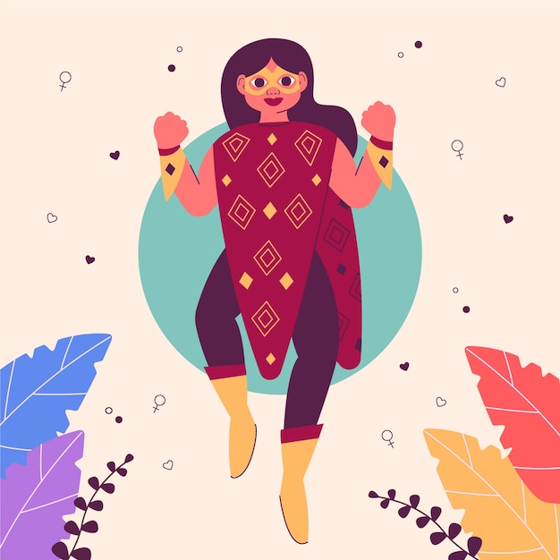 Vector gratuito ilustración plana de supermujer del día de la mujer