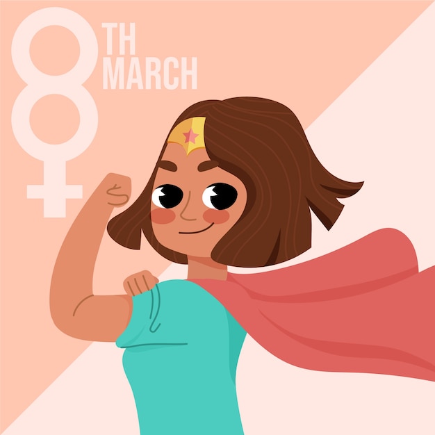 Ilustración plana de supermujer del día de la mujer