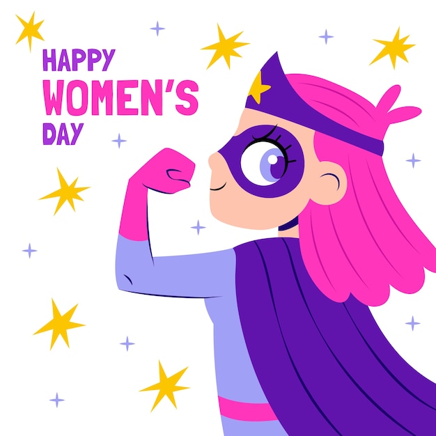 Vector gratuito ilustración plana de supermujer del día de la mujer