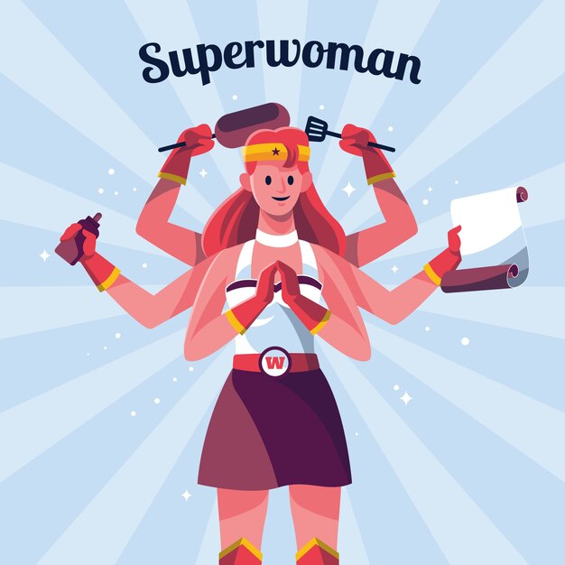 Ilustración plana de supermujer del día de la mujer