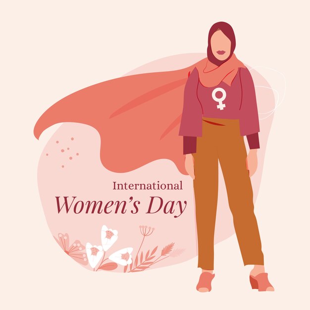 Ilustración plana de supermujer del día de la mujer