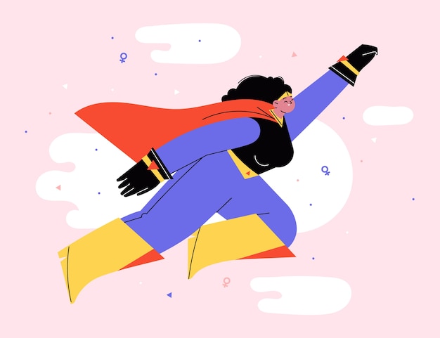 Ilustración plana de supermujer del día de la mujer