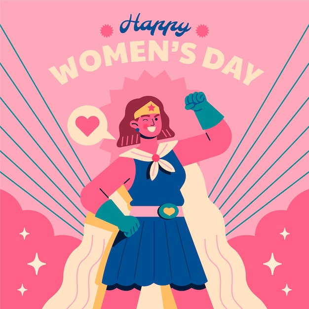 Vector gratuito ilustración plana de supermujer del día de la mujer