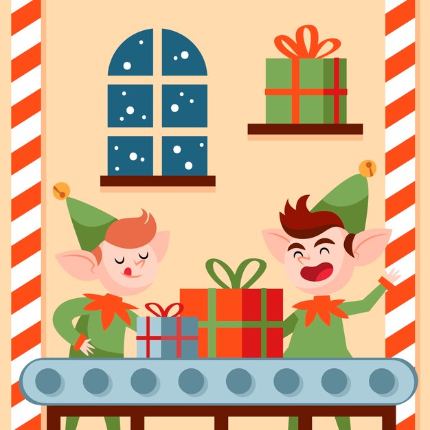 Ilustración plana del taller de santa de la temporada navideña