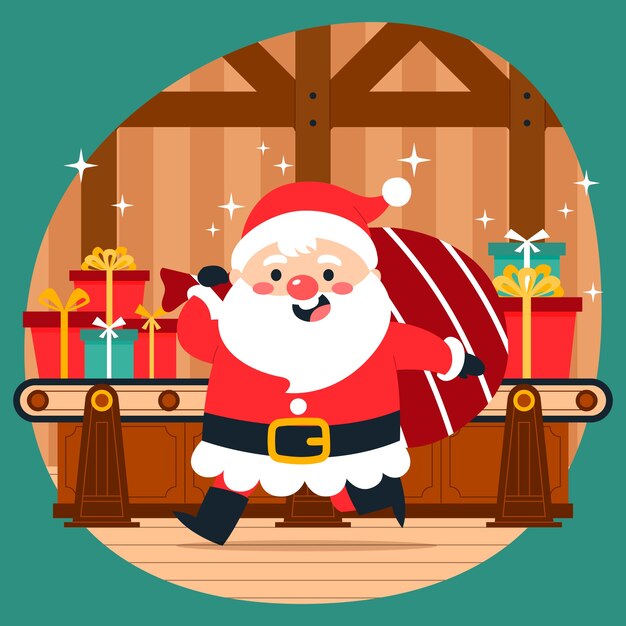 Ilustración plana del taller de santa de la temporada navideña